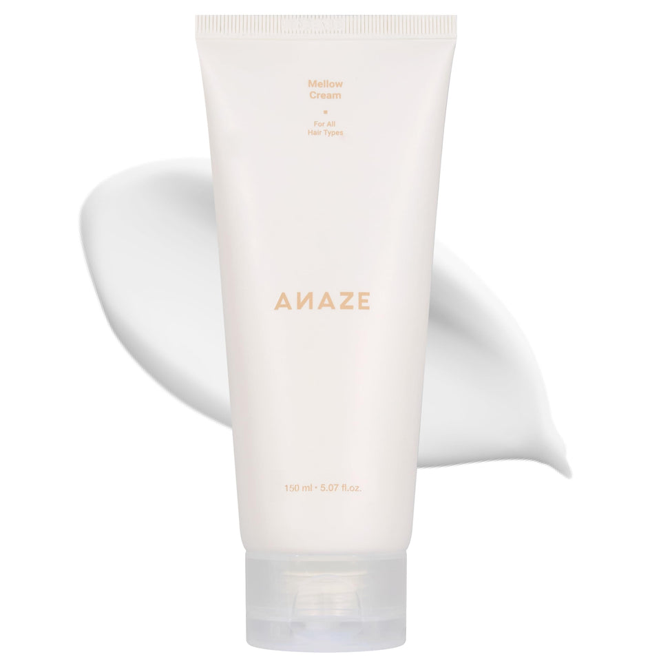ANAZE Mellow Cream Leave-In bottle nourishes dry hair for smoother strands.
