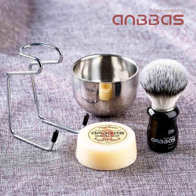 Anbbas stainless-steel shaving stand keeps brush and bowl organized.