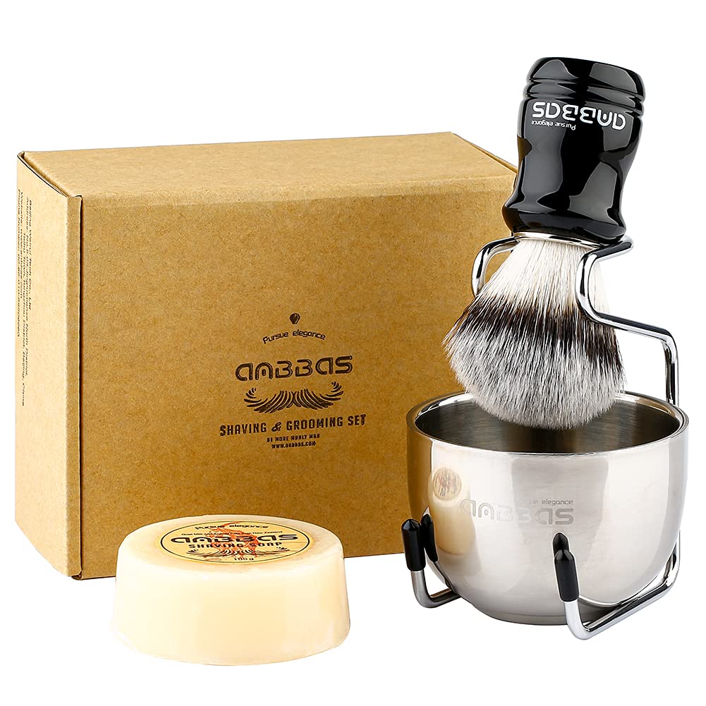 Anbbas synthetic badger brush ready for creamy lather and a smooth shave.