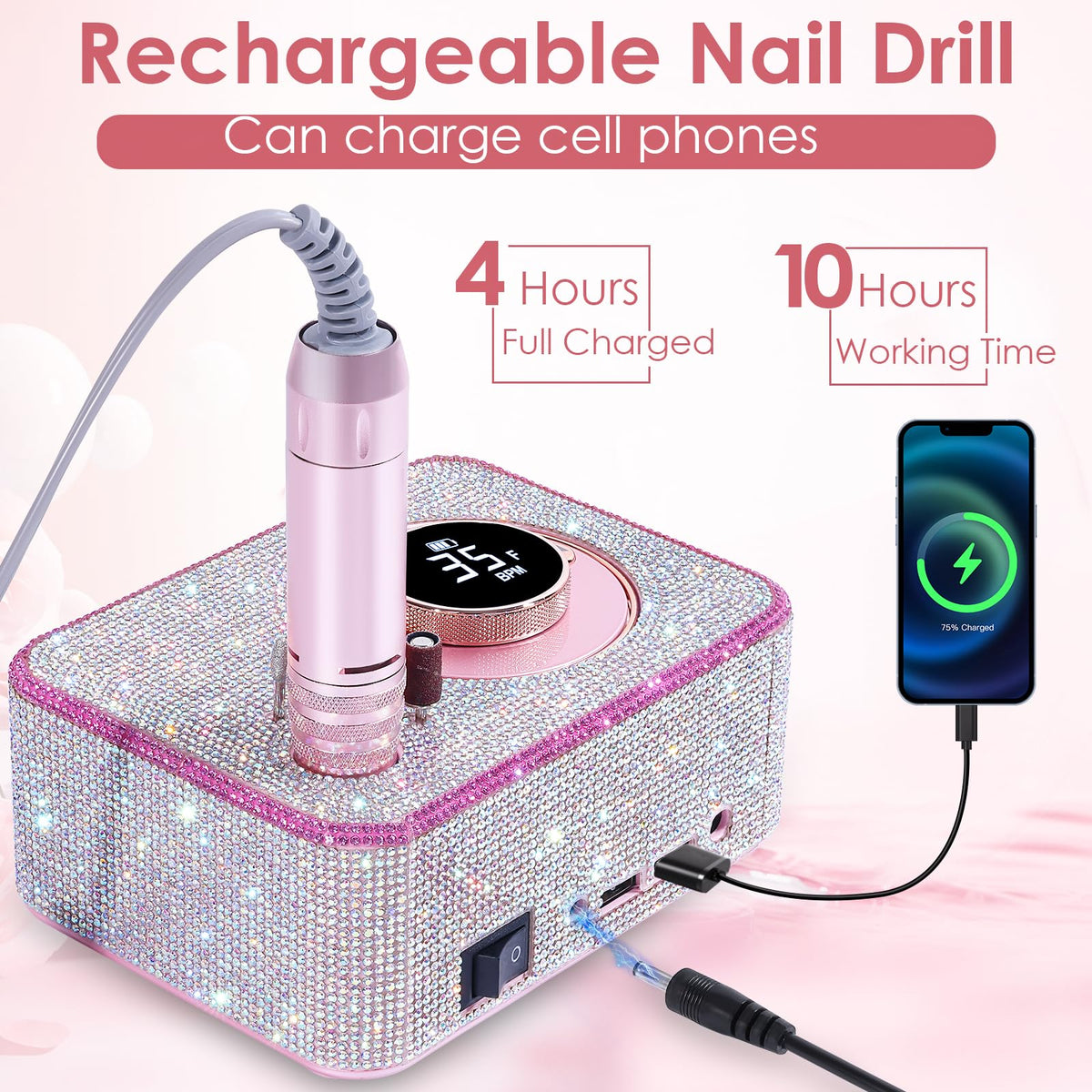 ANBEISTEE 35000 RPM nail drill speeds from 0 to 35000 for fast shaping.