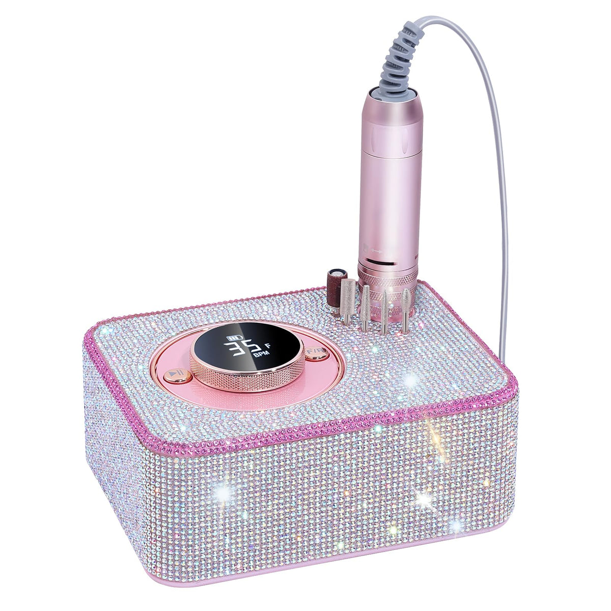 ANBEISTEE electric nail drill with LCD display shows battery, speed, and direction for precise control.