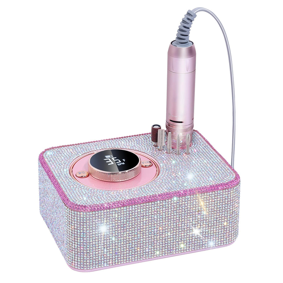 ANBEISTEE electric nail drill with LCD display shows battery, speed, and direction for precise control.