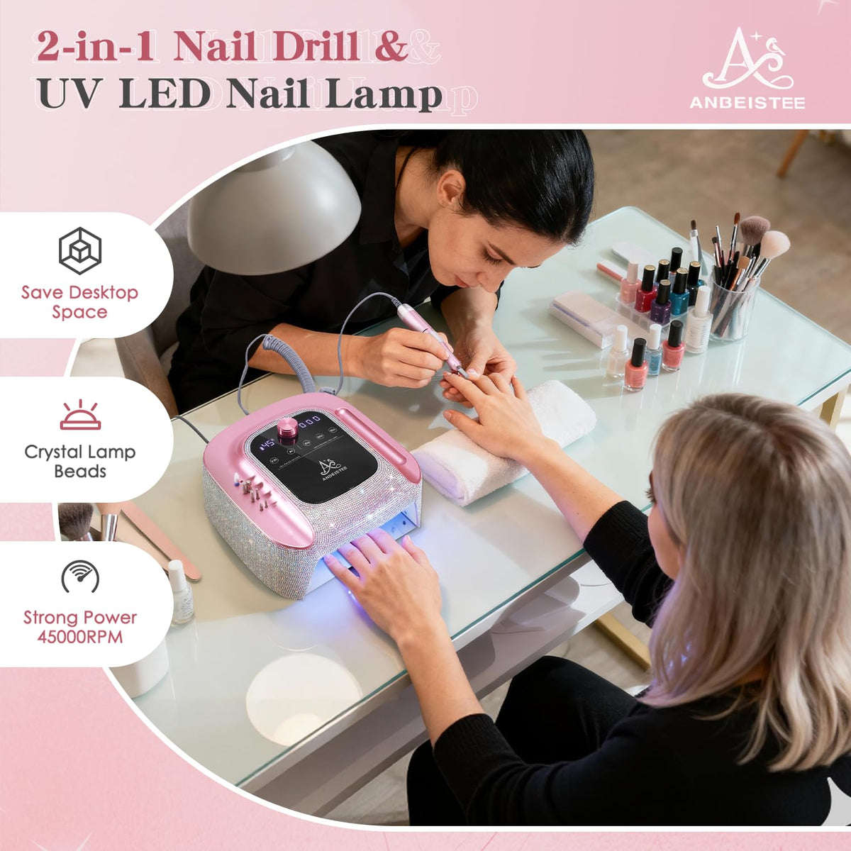 ANBEISTEE infrared sensor lamp powers on hands-free during curing.
