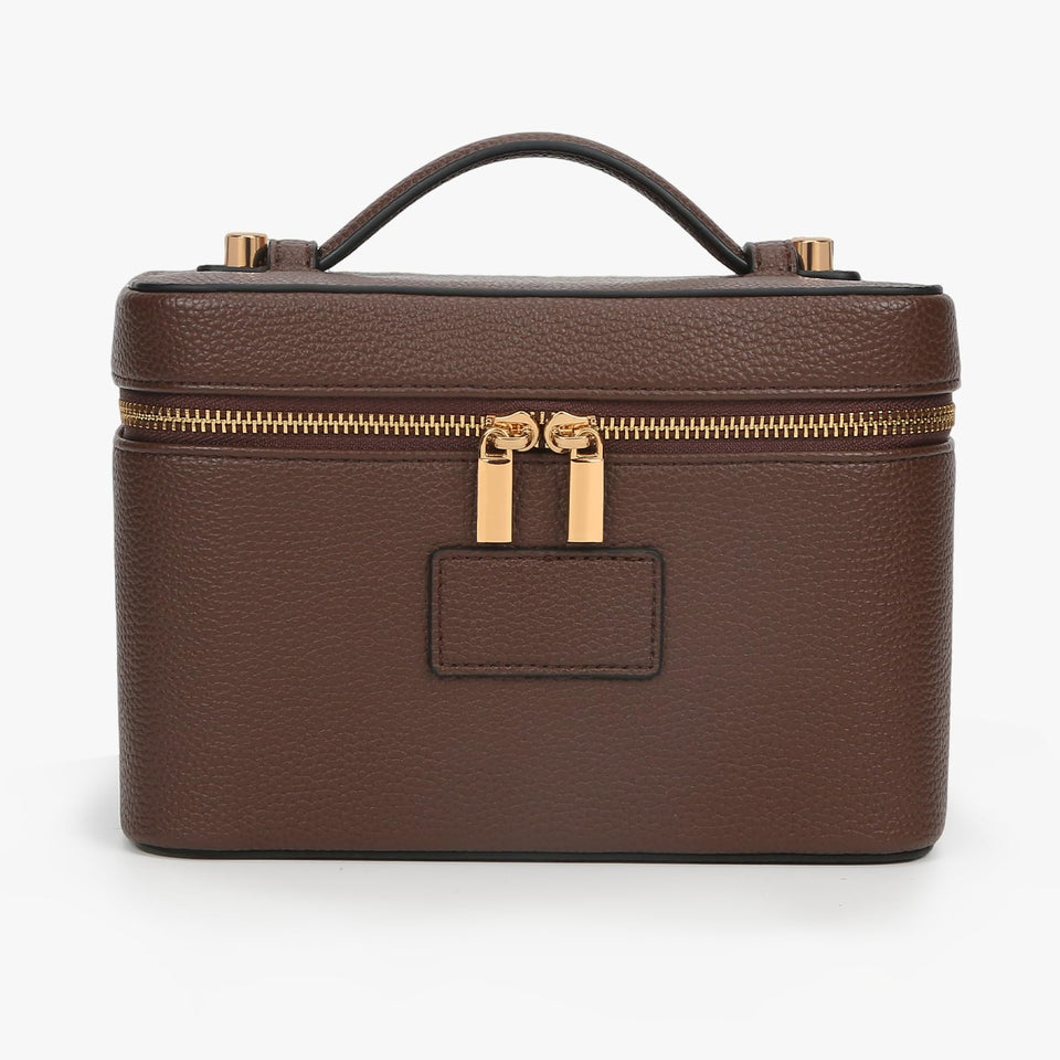AnBlack makeup bag vanity case in coffee keeps cosmetics organized while traveling.