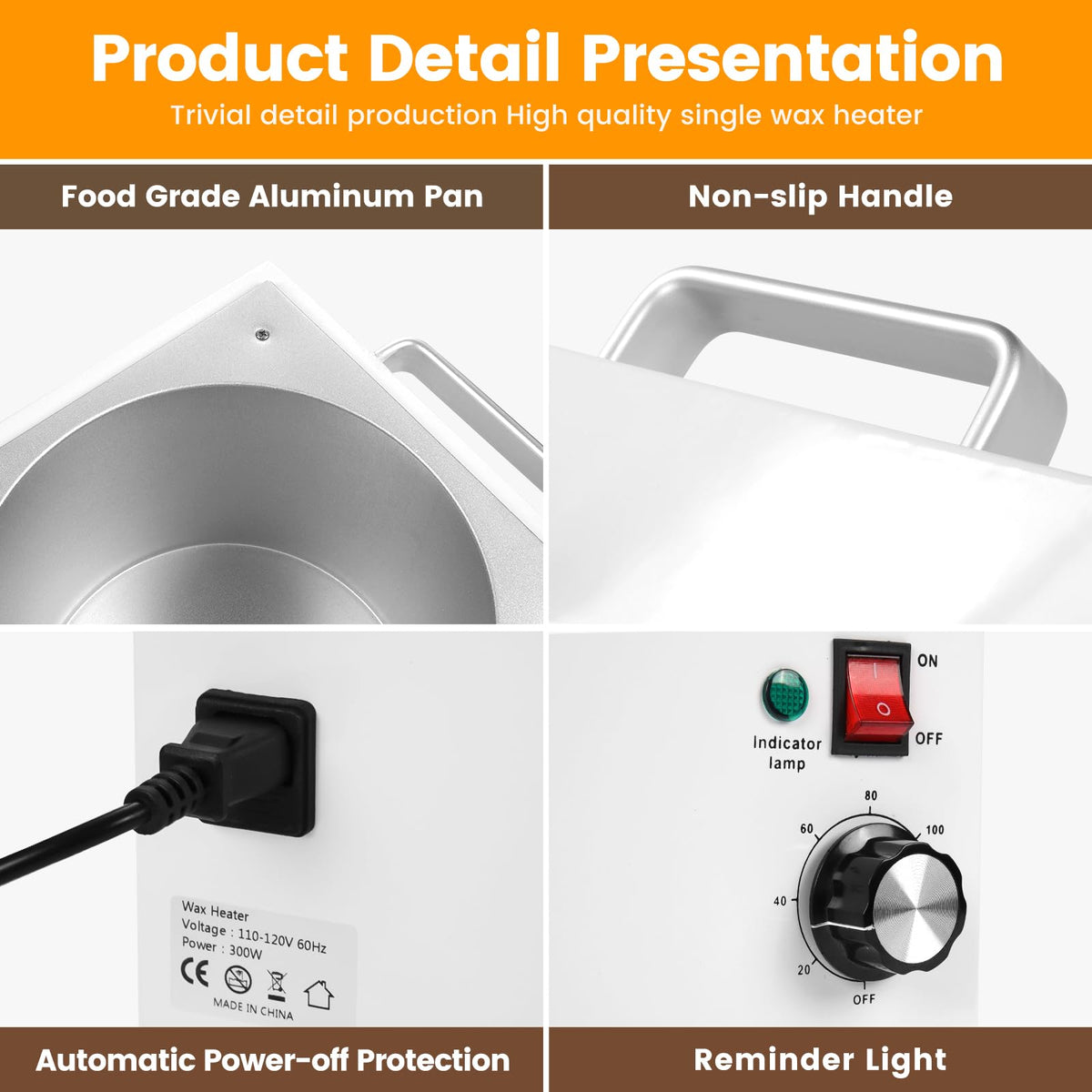 Anbull wax warmer temperature control knob adjusts from 20 to 120 C