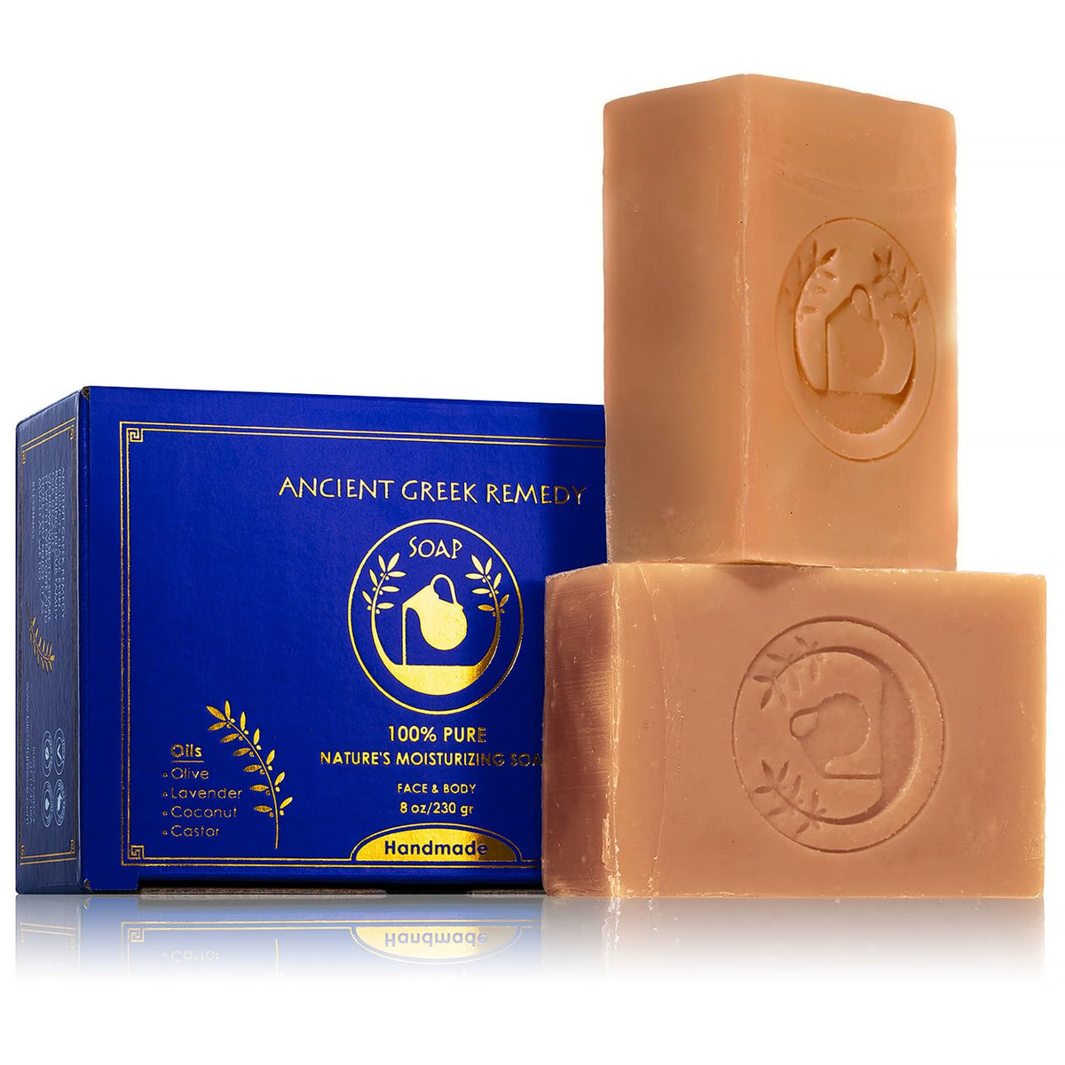 Ancient Greek Remedy olive oil bar closeup for hydrated, smooth skin.
