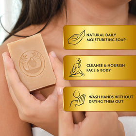 Ancient Greek Remedy soap holder with bars for organized bathroom routine.