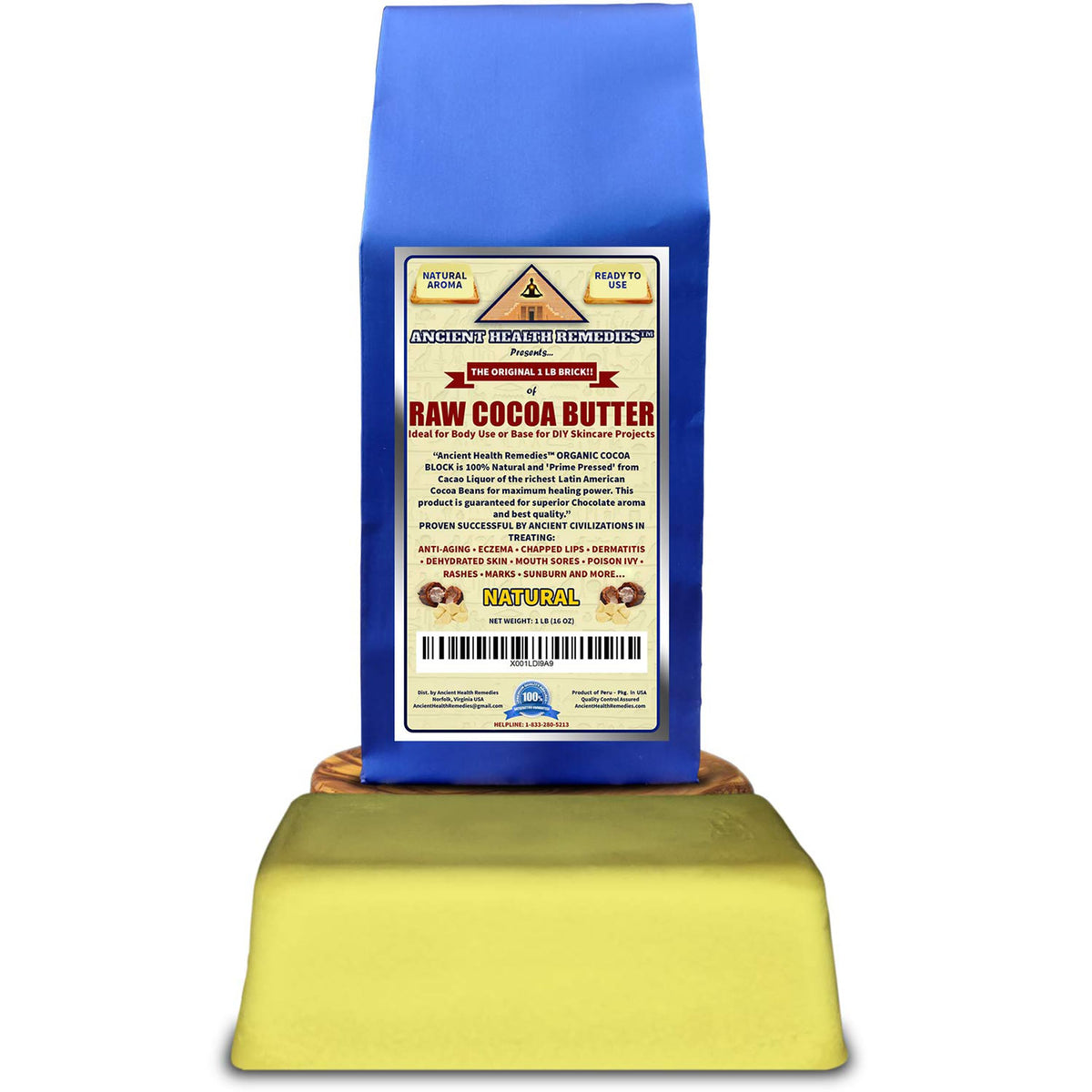 ANCIENT HEALTH REMEDIES cocoa butter slab closeup highlights natural color and aroma