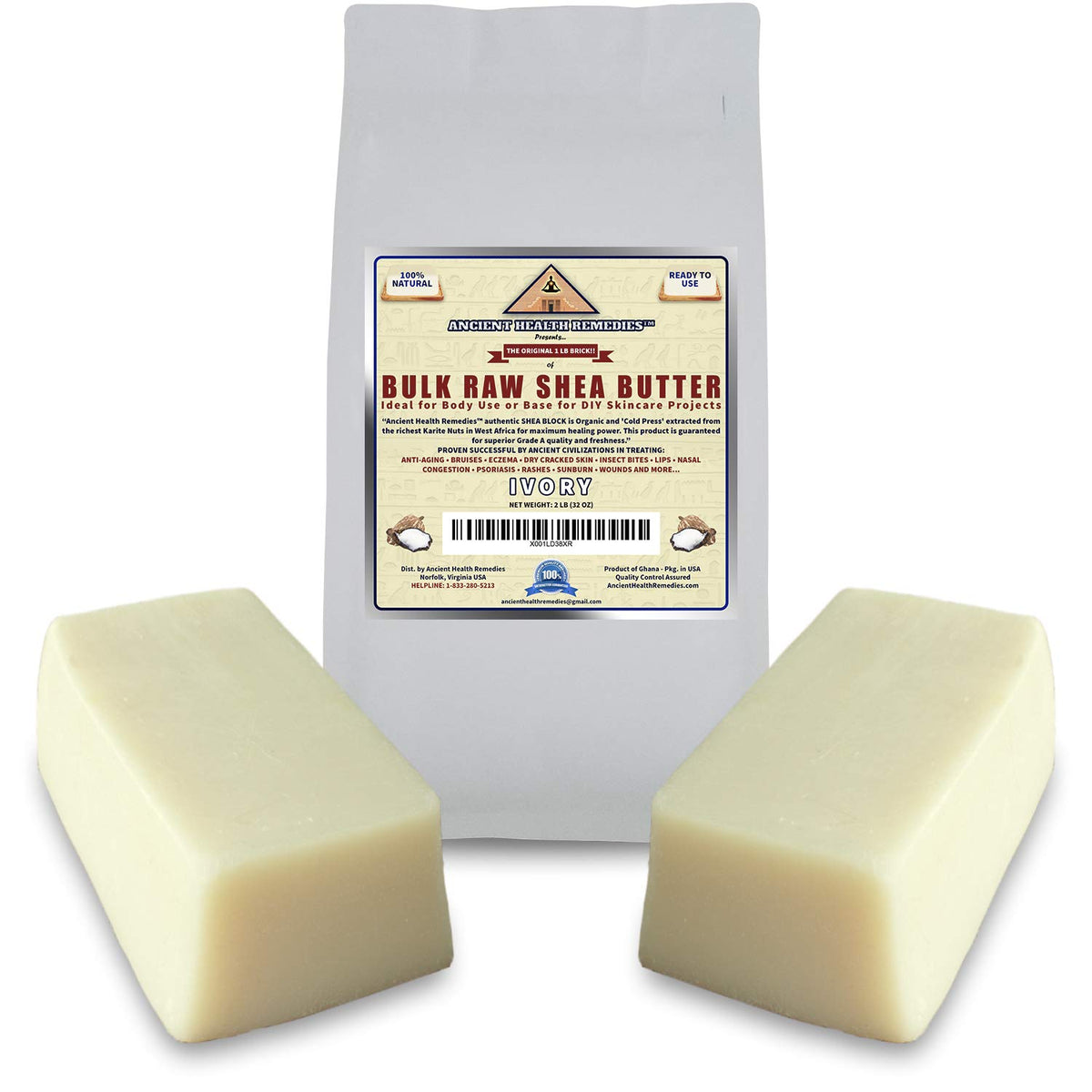 ANCIENT HEALTH REMEDIES shea butter block with creamy texture for DIY skincare