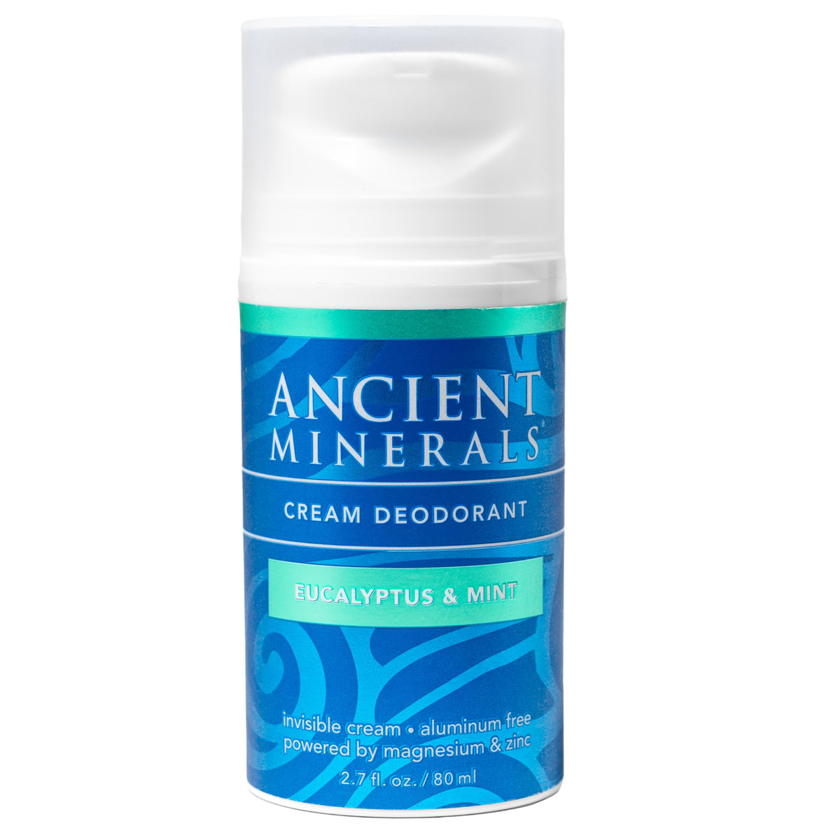 Ancient Minerals Deodorant Cream Eucalyptus Mint packaging highlights a clean label formula for daily freshness.