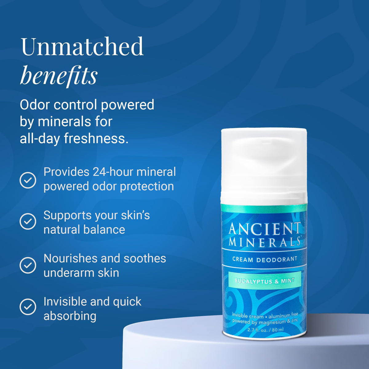 Ancient Minerals Deodorant Cream Texture Application image demonstrates quick, clean underarm use.