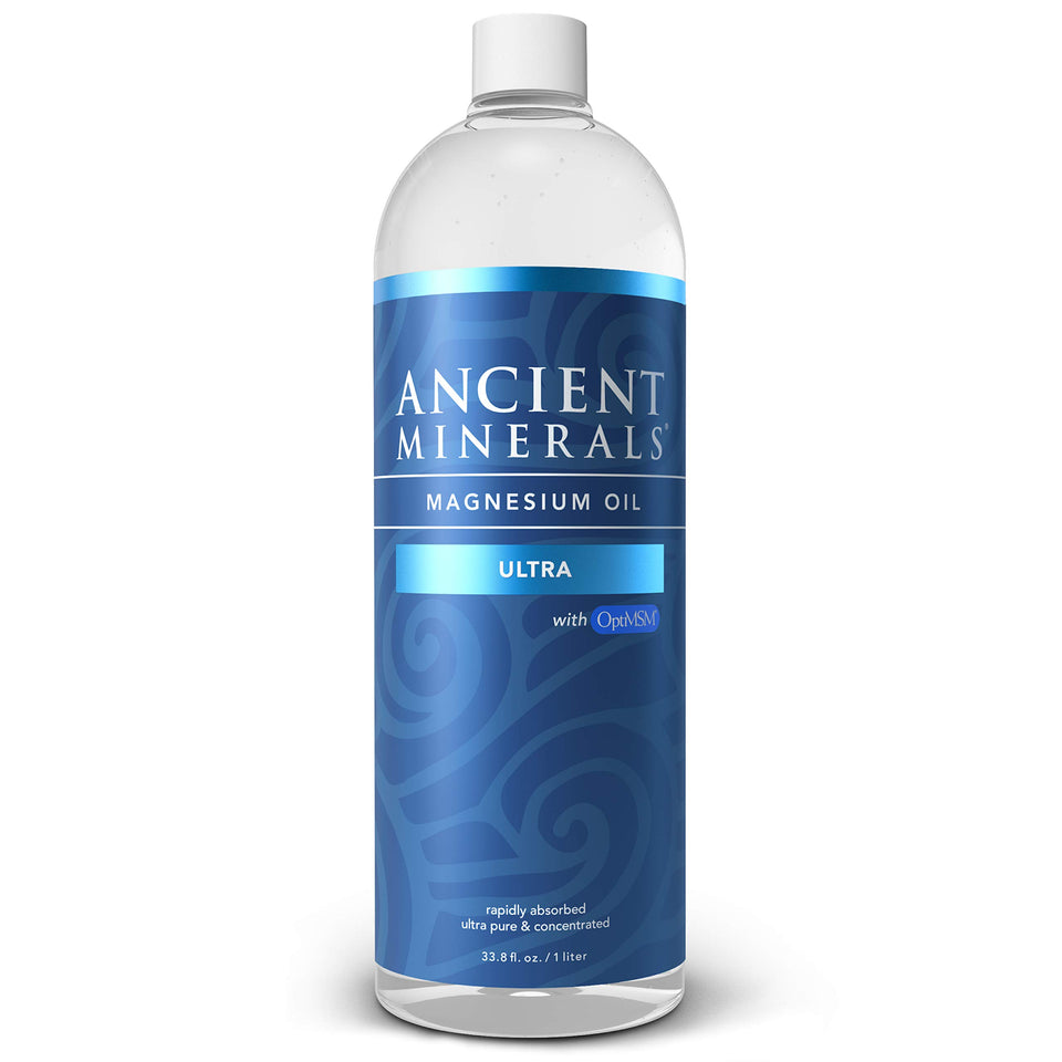 Ancient Minerals Magnesium Oil Ultra refill bottle ready for daily topical use.