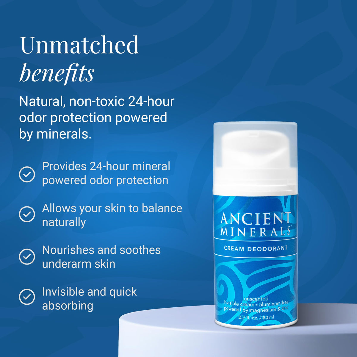 Ancient Minerals underarm application swatch shows quick absorption