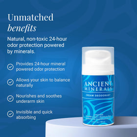 Ancient Minerals underarm application swatch shows quick absorption