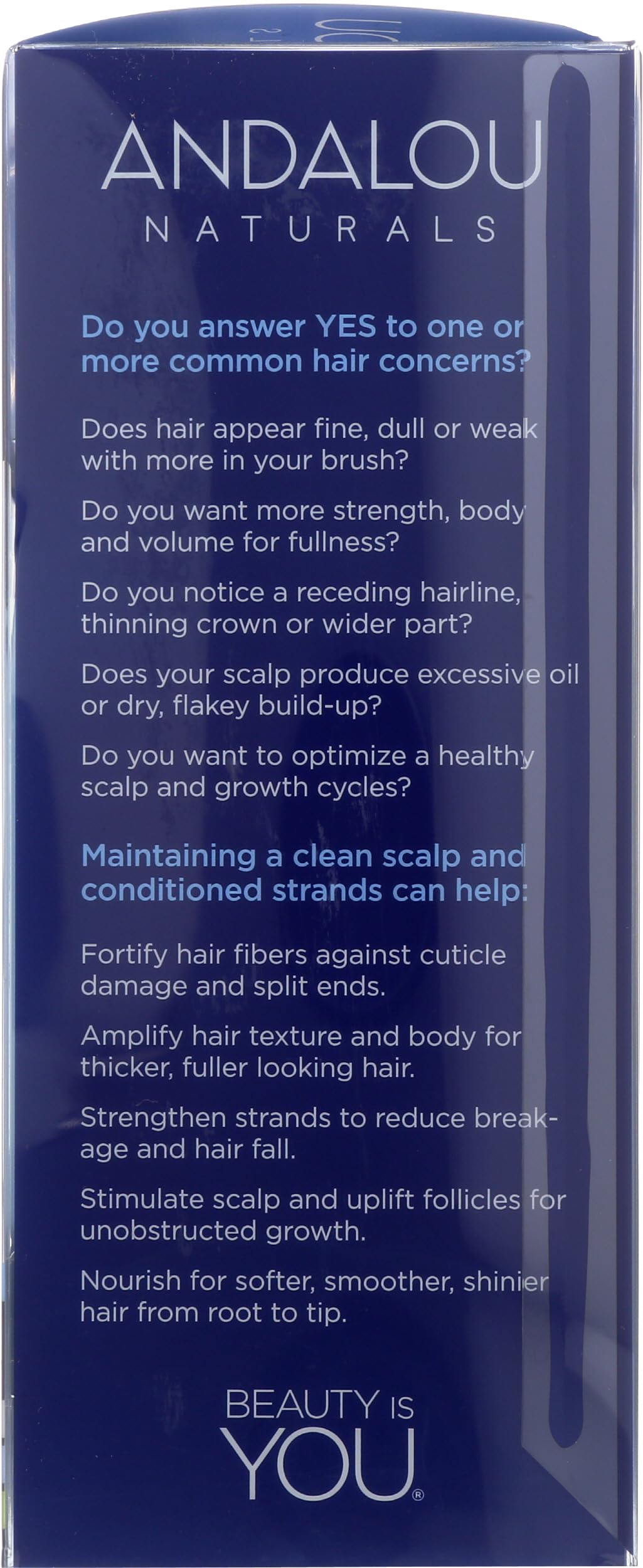 Andalou Naturals Age Defying scalp exfoliation scene suggesting clean refreshed roots