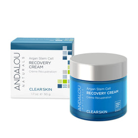 Andalou Naturals Argan Stem Cell Recovery Cream jar close-up for daily pore-clearing hydration
