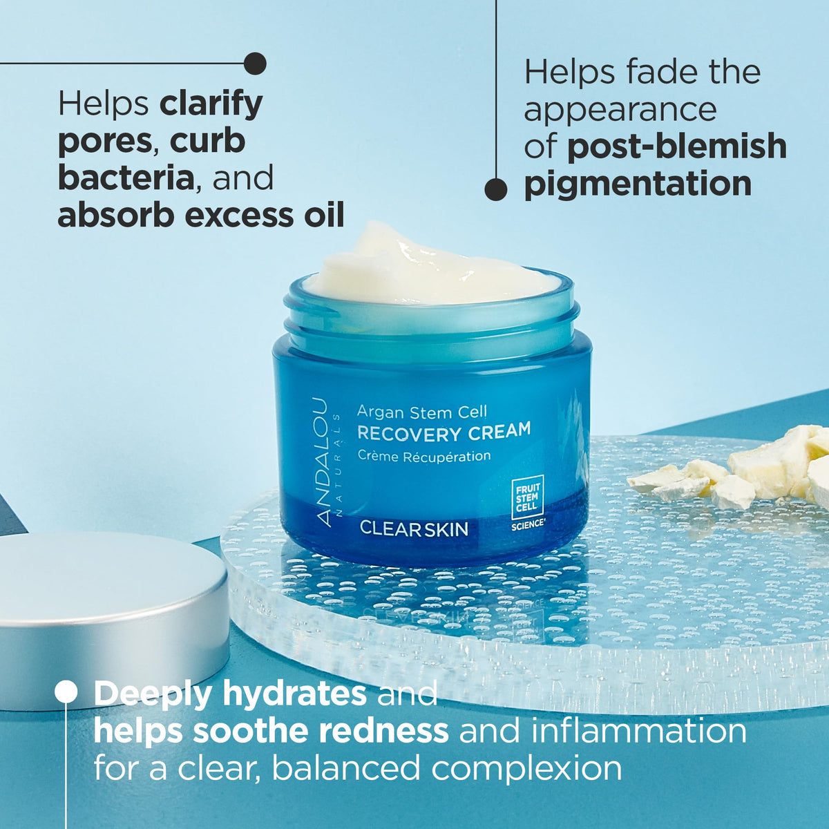 Andalou Naturals Argan Stem Cell Recovery Cream texture swatch shows light, non-greasy hydration