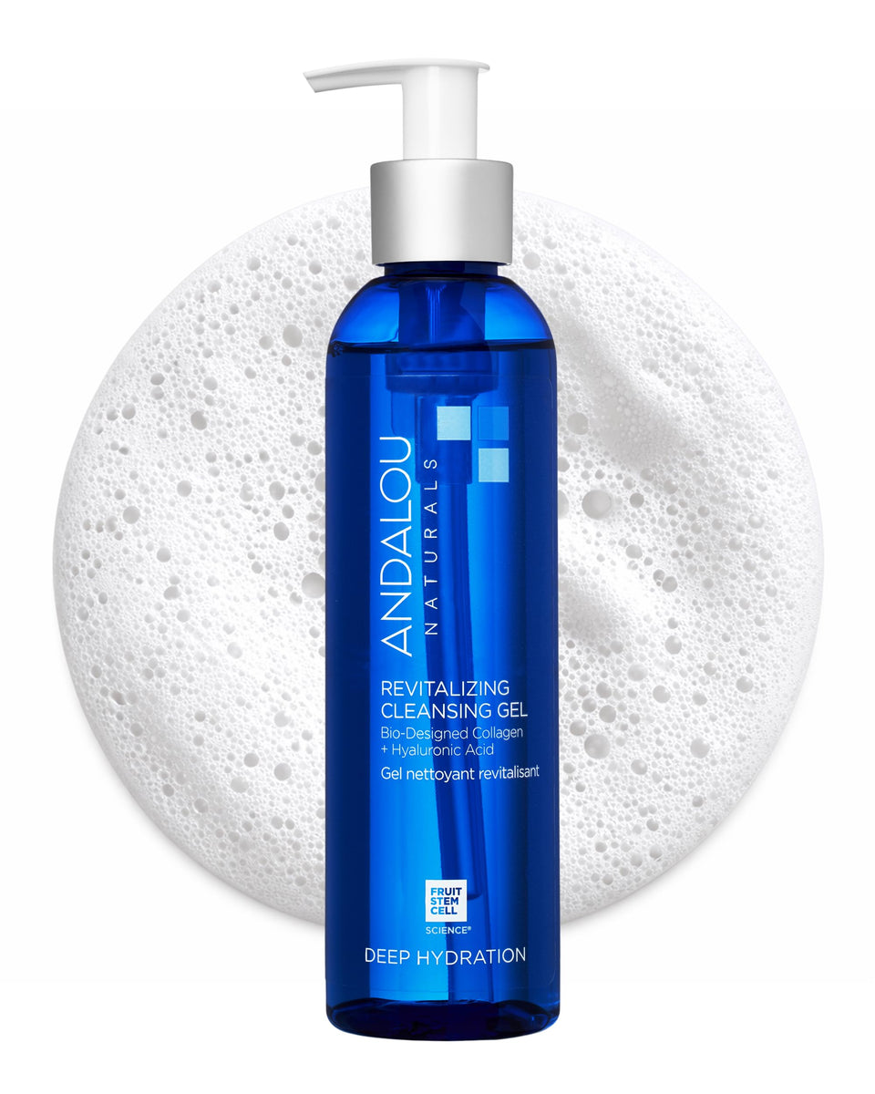 Andalou Naturals Deep Hydration Cleansing Gel foam cleanses gently while boosting hydration.