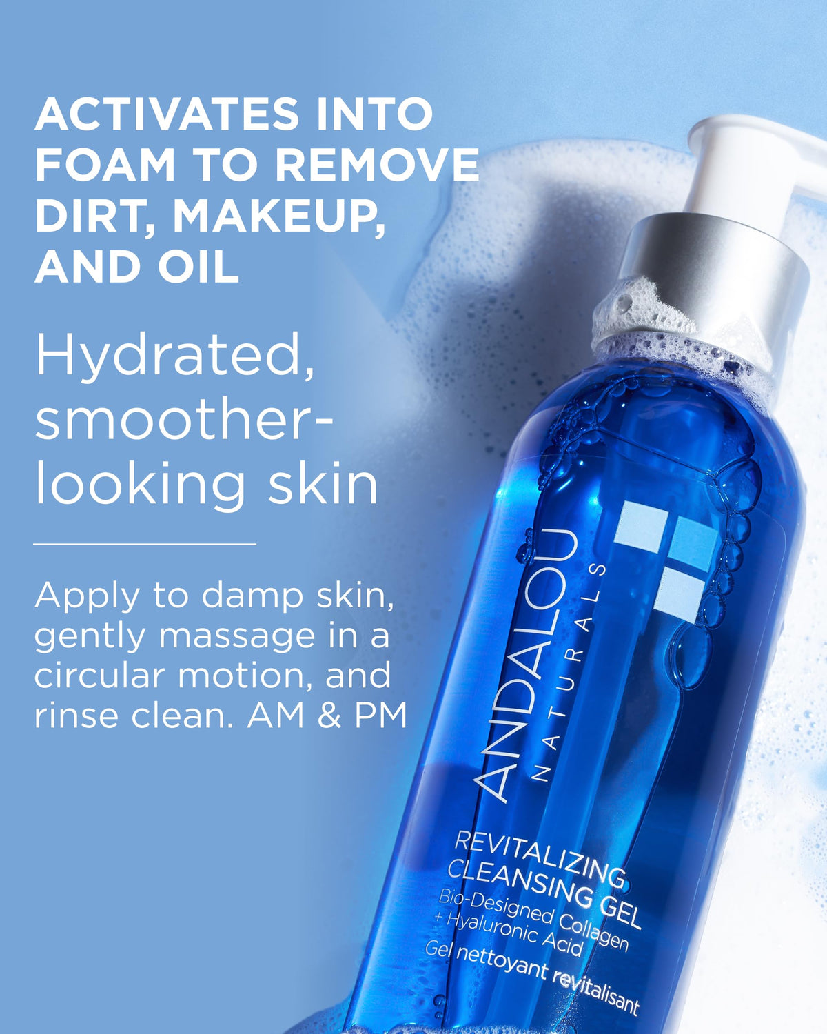 Andalou Naturals Deep Hydration Cleansing Gel uses fruit stem cells for skin vitality.