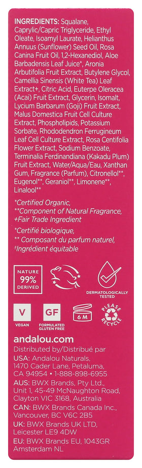 Andalou Naturals pomegranate seeds exfoliation image emphasizing gentle polish for smoother texture