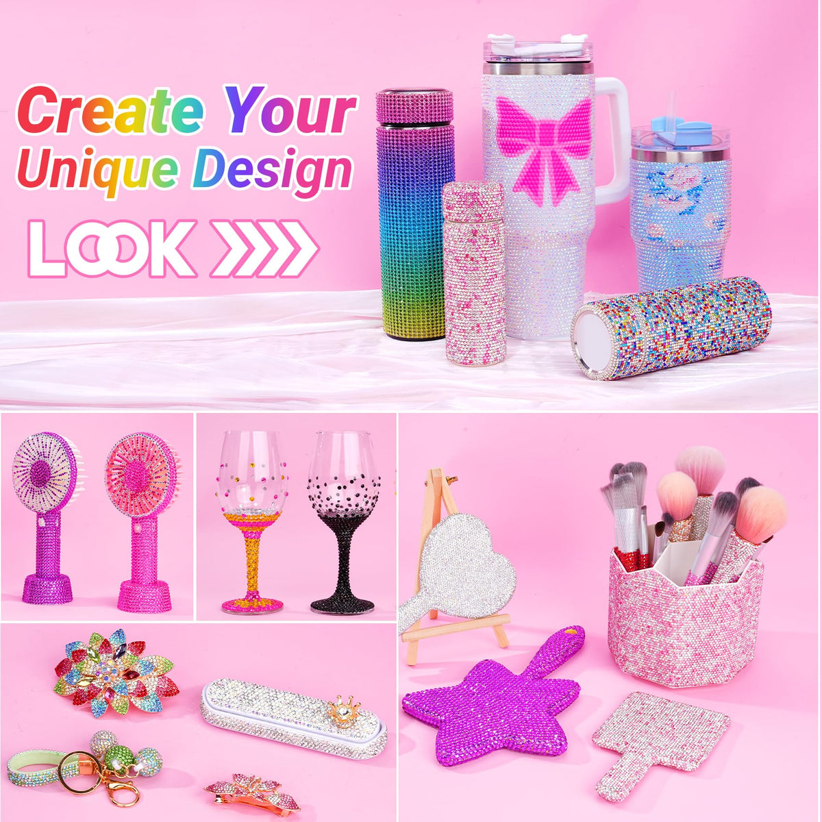 ANDGING craft scene with shoes and accessories enhanced by rhinestones.