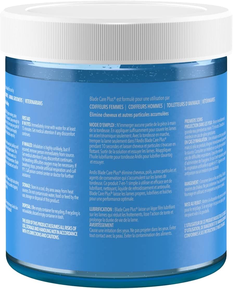 Two-pack Andis Blade Care Plus Jar on a tidy workstation