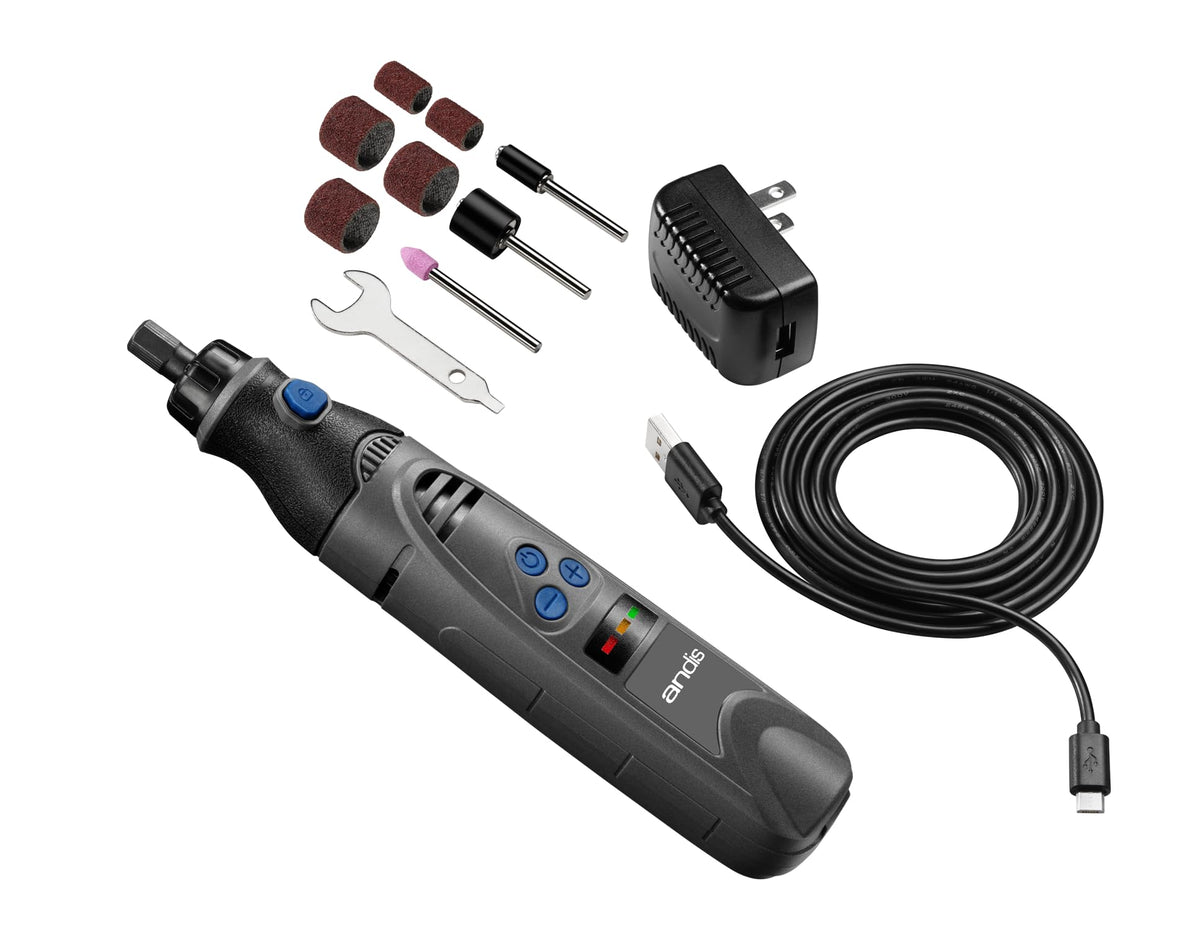 Andis cordless nail grinder in use, delivering smooth trimming without cords.