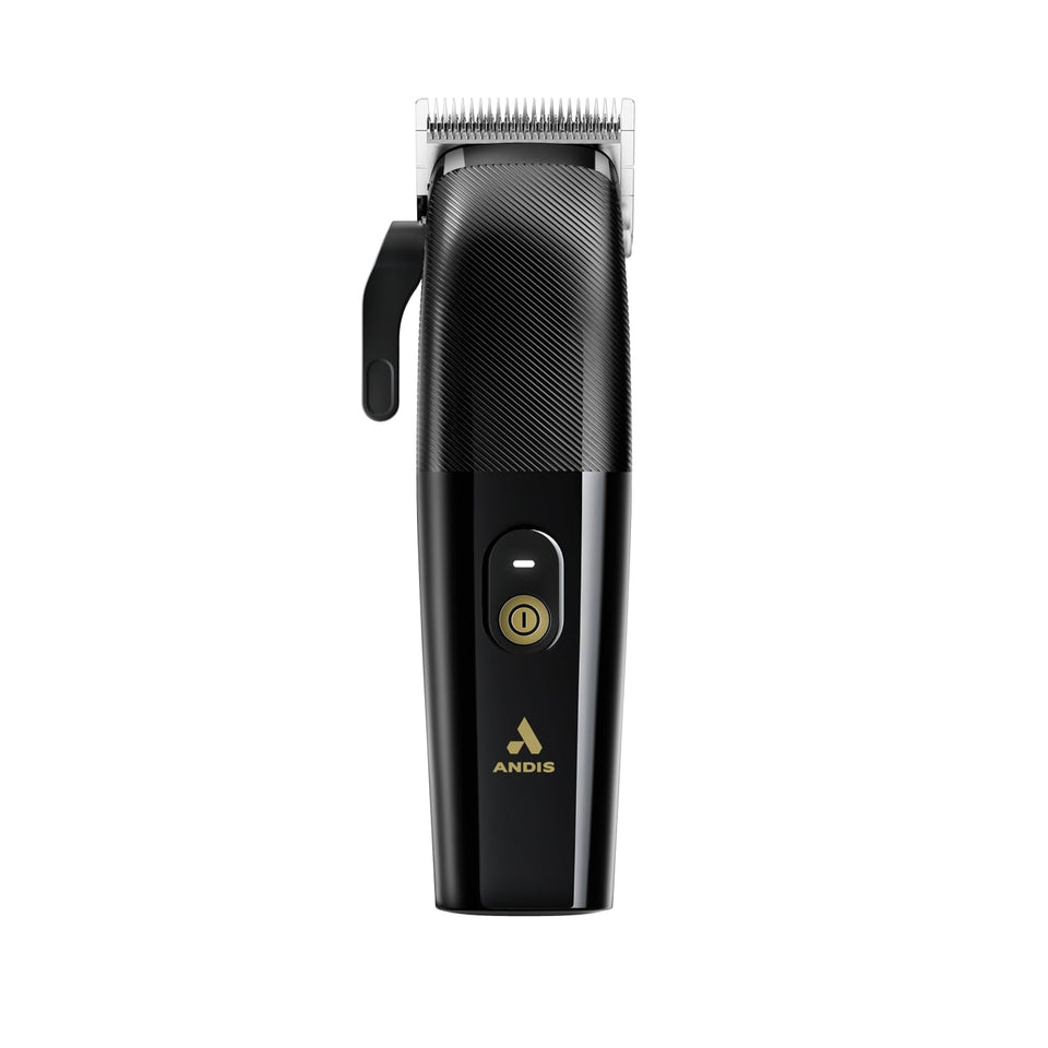 Andis Envy II cordless clipper front view in black for precise beard and hair shaping.