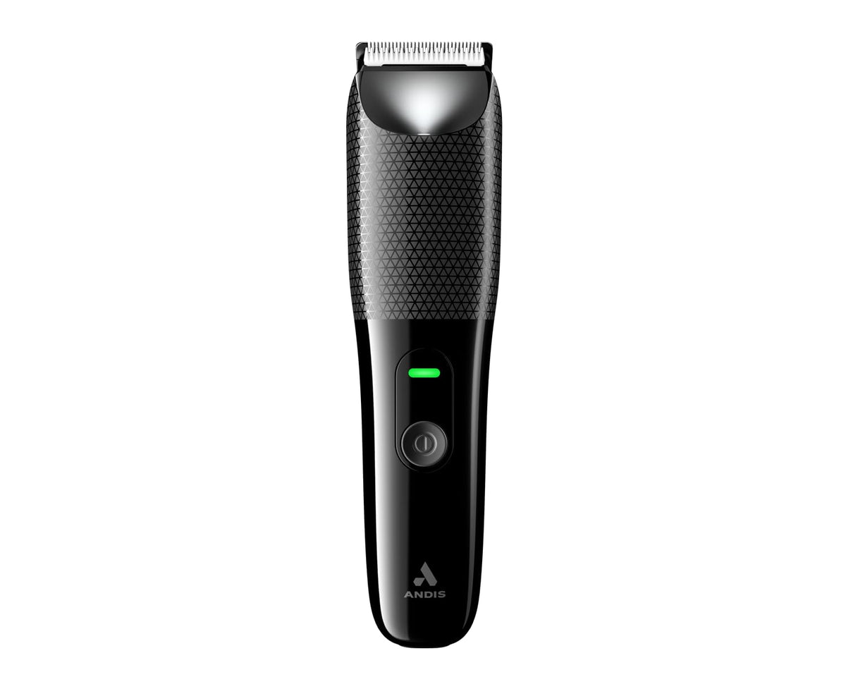 Andis Explorer groin-trimmer closeup showing safe-edge blade for sensitive grooming