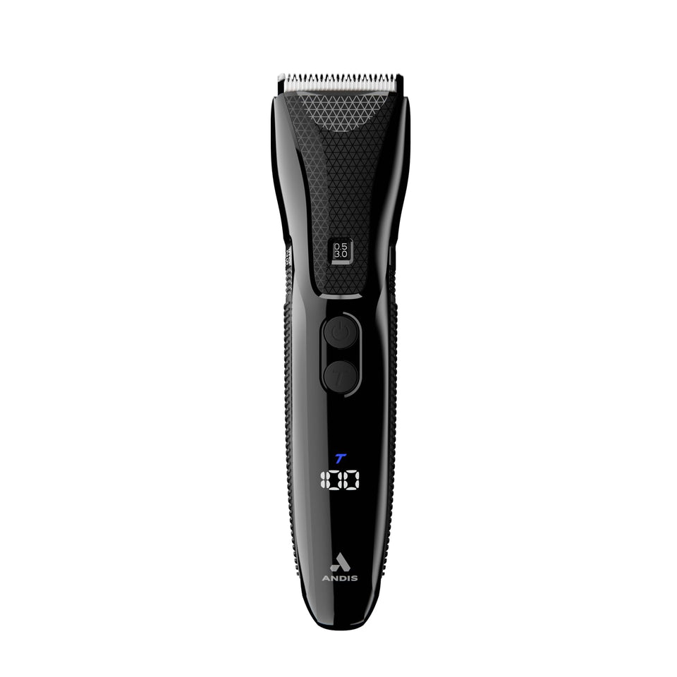 Andis Explorer waterproof beard trimmer showing dial selector for precise length control.