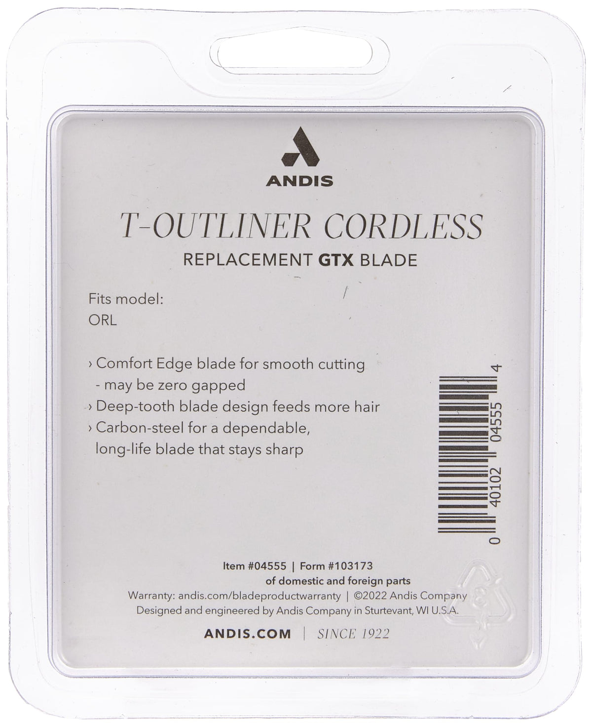 Andis GTX carbon steel blade detail shows durability and sharp edge