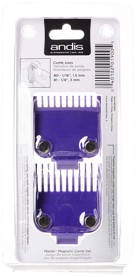 Andis Master Magnetic Comb Set two-piece pack demonstrating compatibility for consistent cutting lengths.