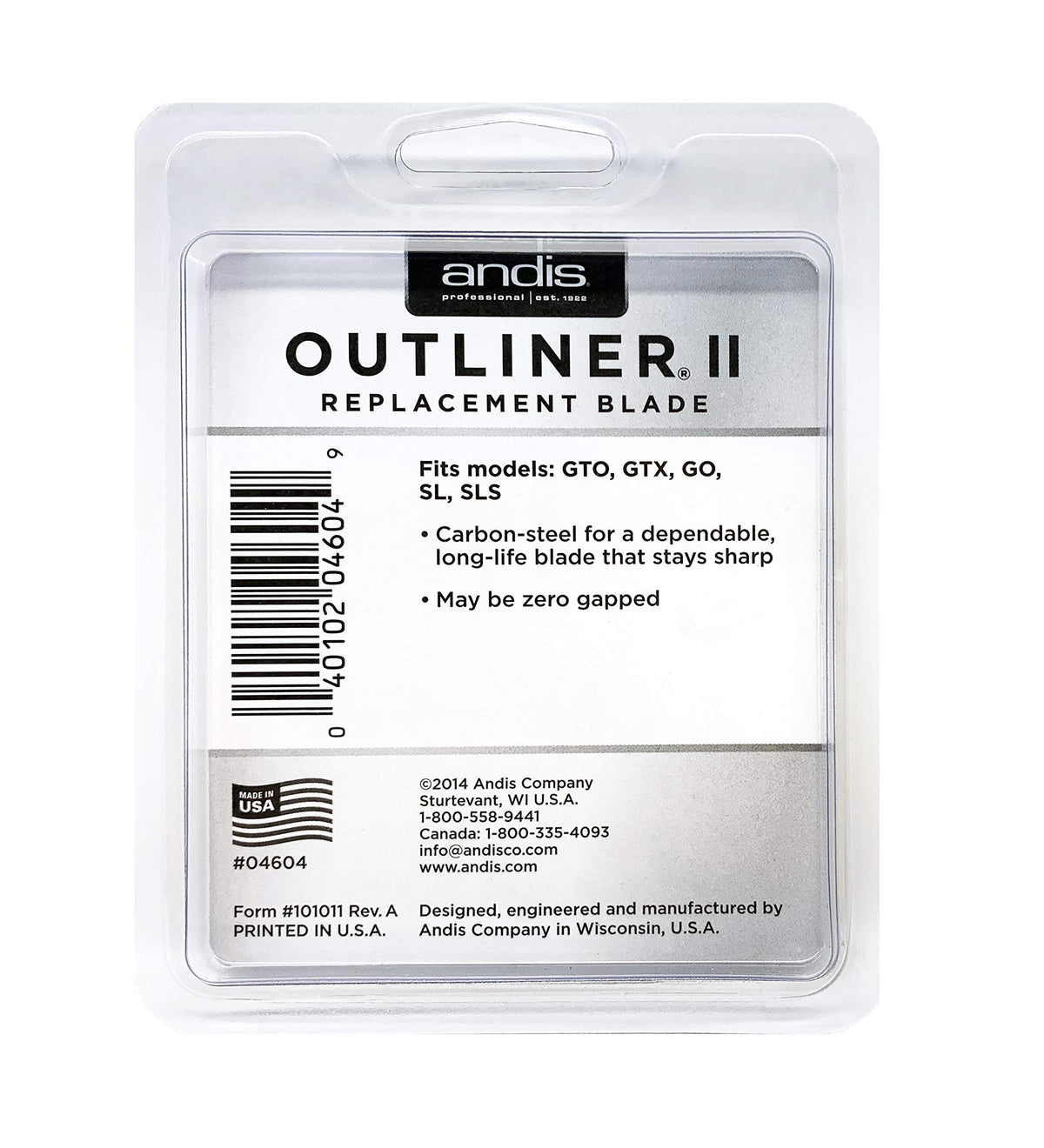 Andis Outliner II blade 04604 packaging view for easy replacement