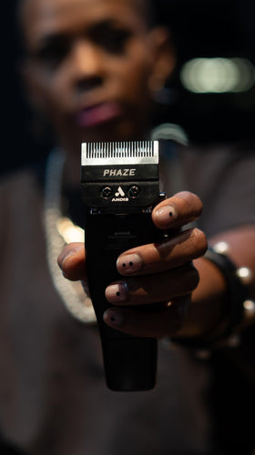 Andis Phaze blade adjusted from 0000 to 0A enables versatile fades.
