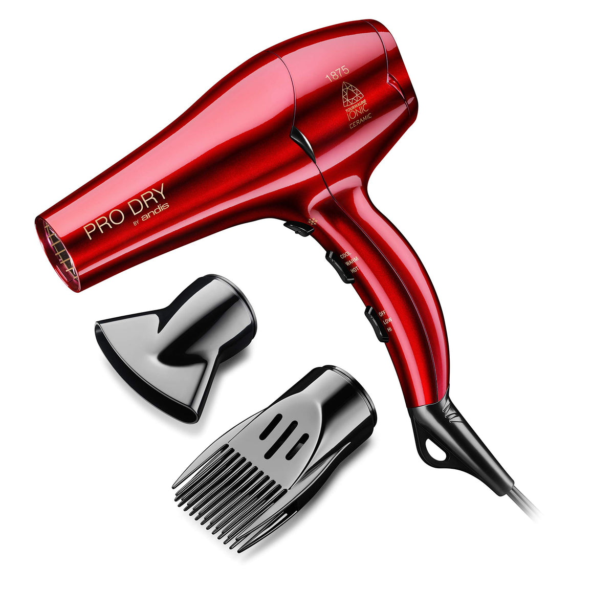 Andis Pro Dry Tourmaline Ionic Dryer front view, high airflow for fast drying