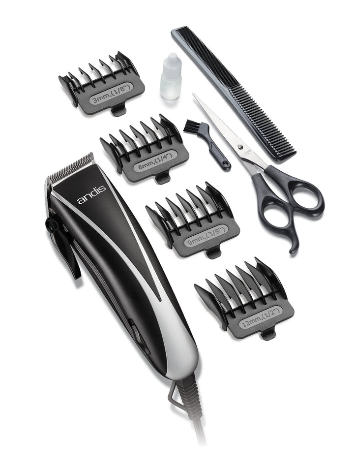 Andis Ultra Clip adjustable blade 10-piece kit for at-home haircuts, precise trims.