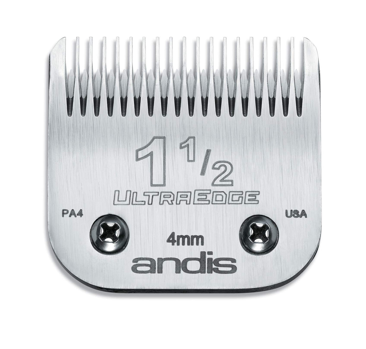 Andis Ultra Edge detachable blade with chrome finish for durable, heat-resistant cutting on all hair types.
