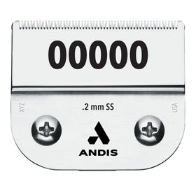 Andis Ultra Edge detachable blade in carbon steel with 0.2mm cut length for precise trimming.
