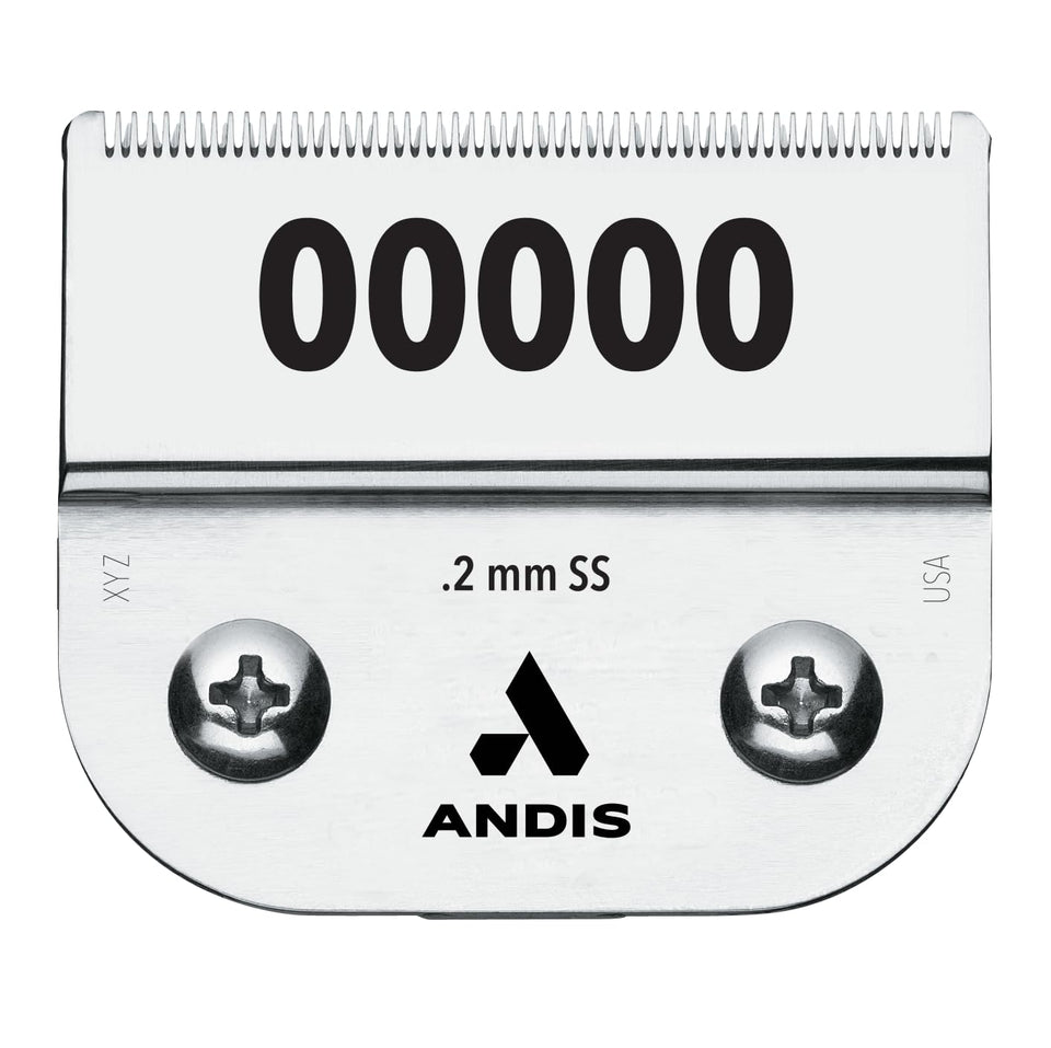 Andis Ultra Edge detachable blade in carbon steel with 0.2mm cut length for precise trimming.