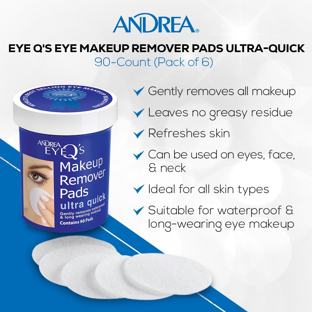 Andrea Eye Q's remover pad in use on a closed eye to lift makeup