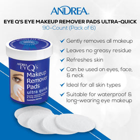 Andrea Eye Q's remover pad in use on a closed eye to lift makeup