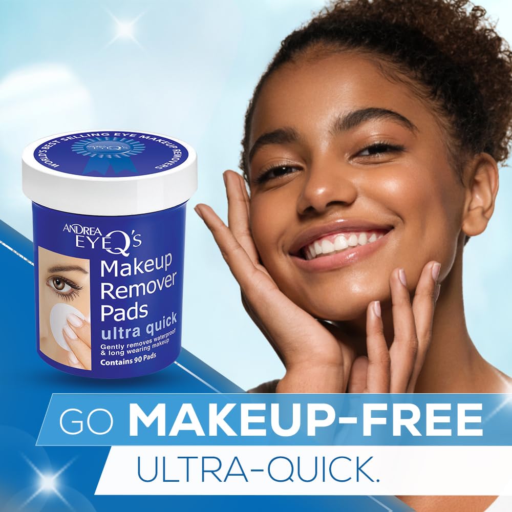 Andrea Eye Q's remover pad packaging showing six-pack convenience for routine cleansing