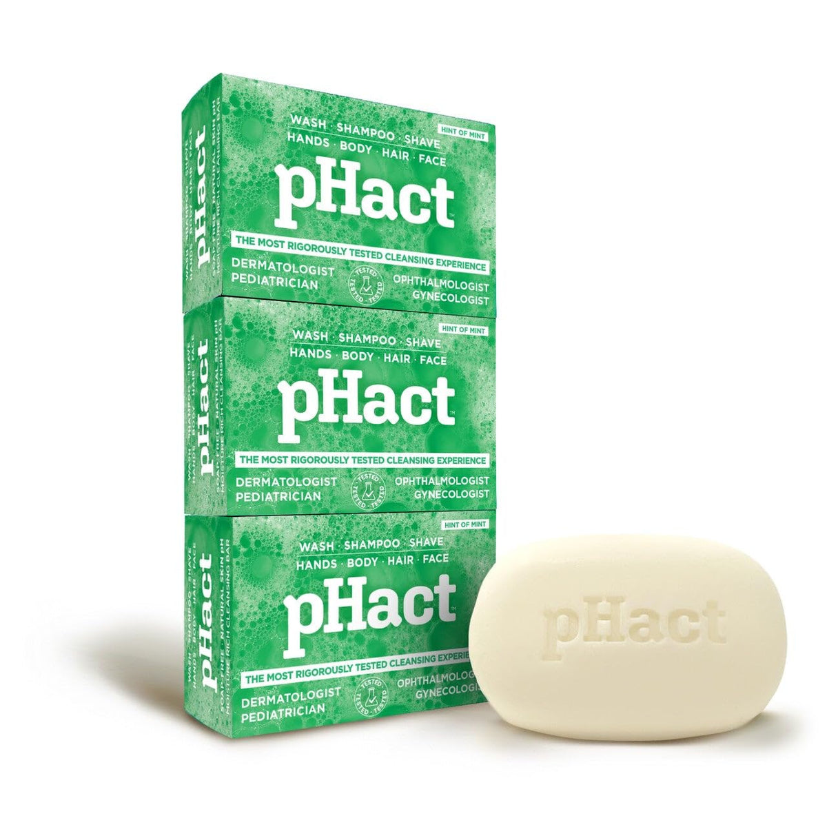 Andrew Lessman pHact mint bar 3-pack display, convenient family cleansing solution