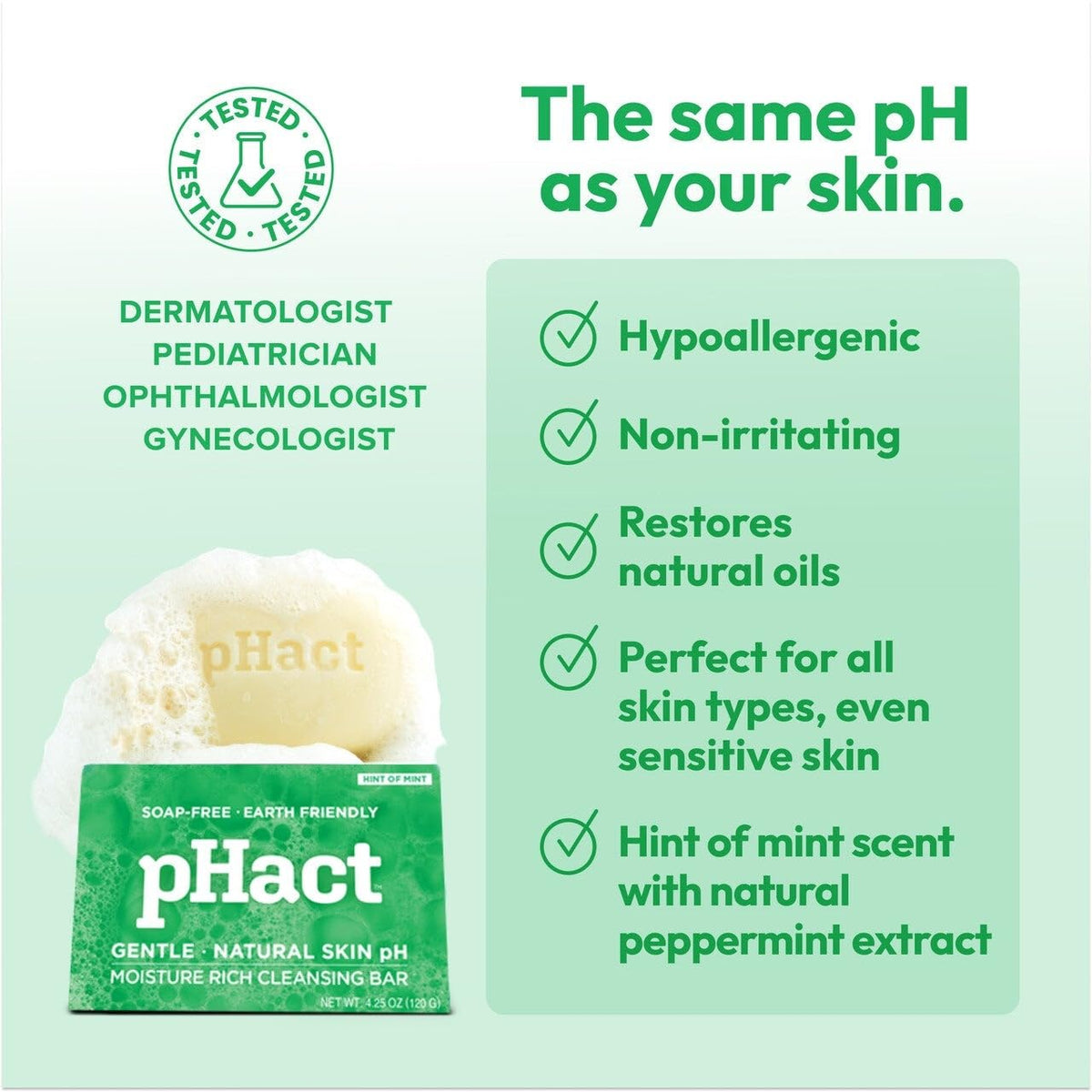 Andrew Lessman pHact mint bar lather scene with rich foam for gentle cleansing