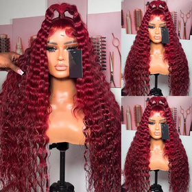 ANDRIA wine red deep wave 26-inch wig adds dramatic volume for evening looks