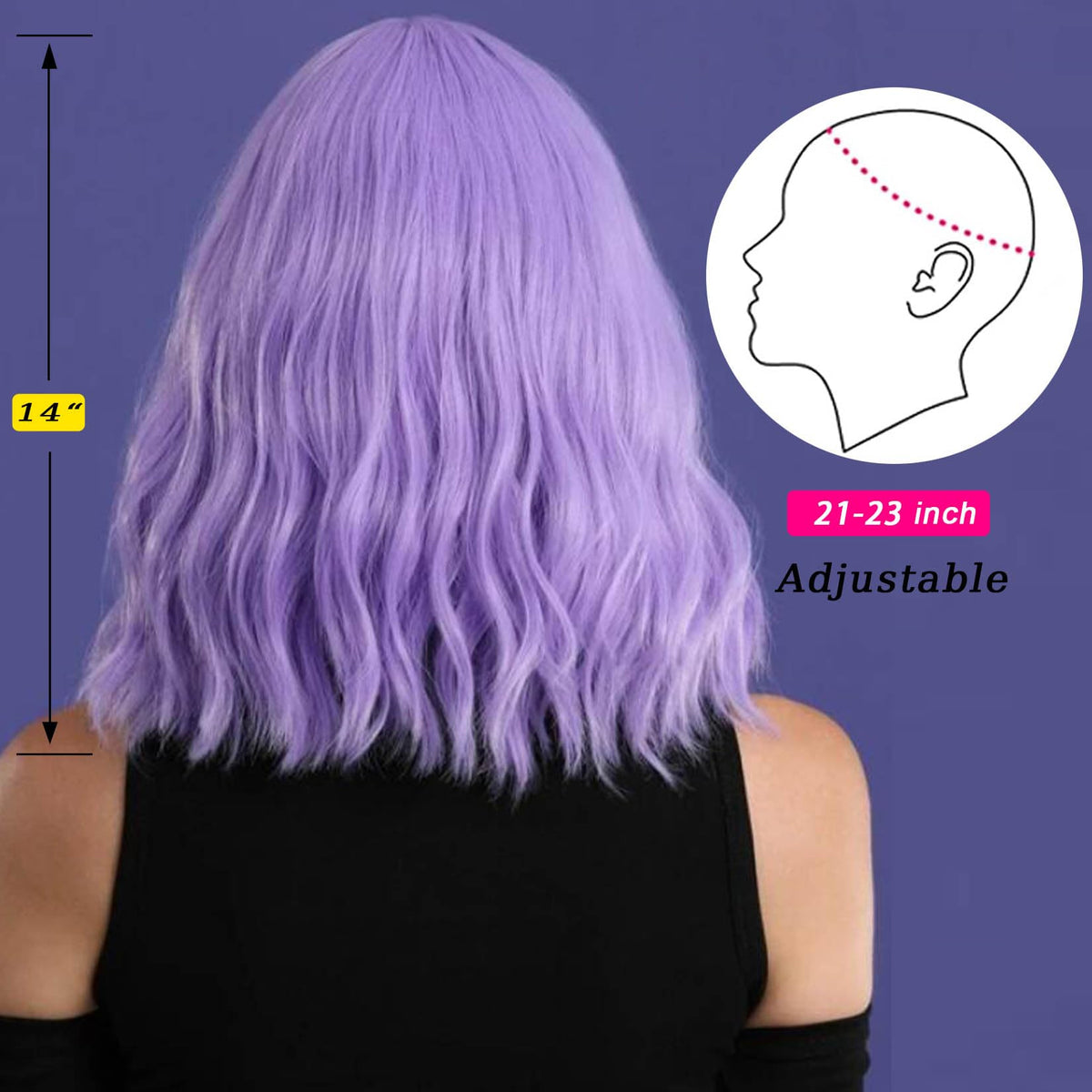 Andromeda wig bangs close-up, heat-resistant synthetic fiber for long-lasting wear.