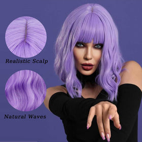 Andromeda purple wig with soft waves, 14 inches, ideal for cosplay and parties.