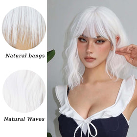Andromeda White Wavy Bob back view reveals natural movement and volume.