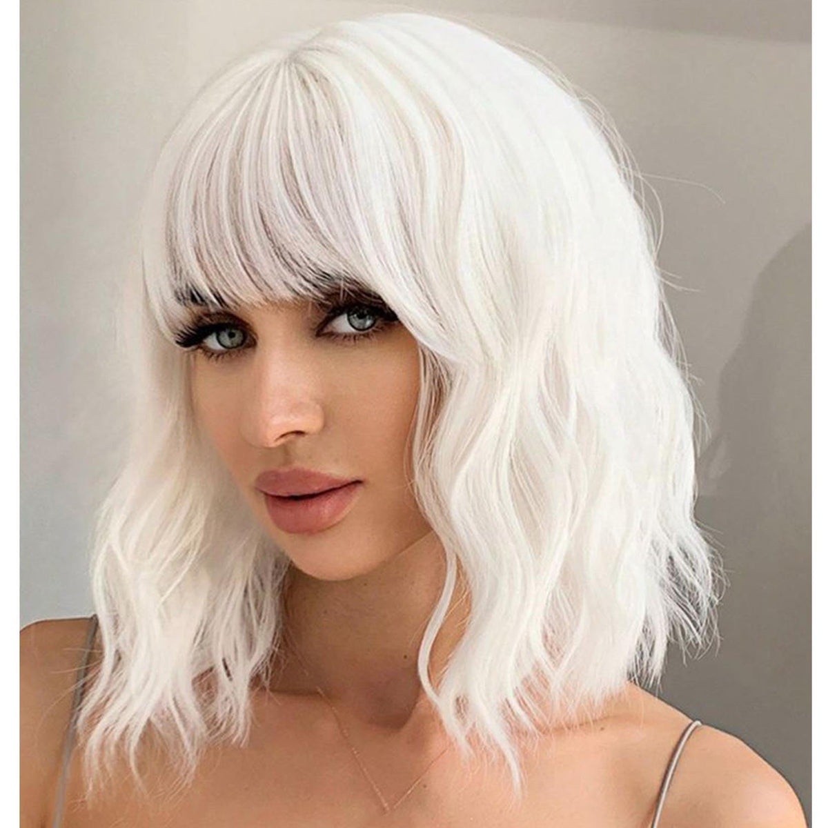 Andromeda White Wavy Bob front view showing soft texture and easy styling.