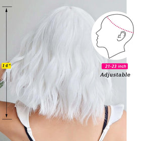 Andromeda White Wavy Bob model wear demonstrates versatile styling for cosplay.